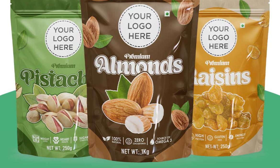 Golden Nuts Dry Fruit Packaging And Mockup